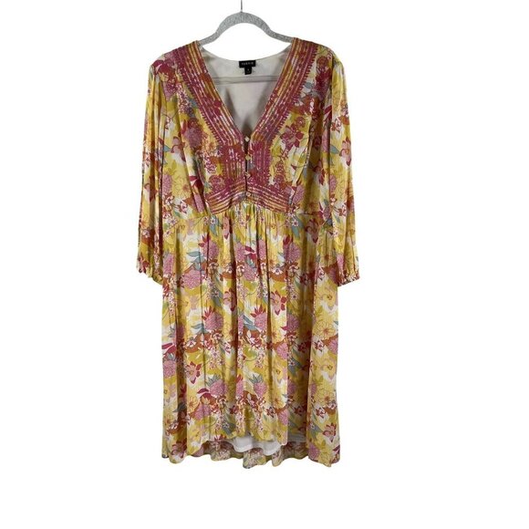 Torrid Womens 1X Floral Embroidered Midi Dress Smocked Waist Balloon Sleeve Boho - Picture 7 of 13